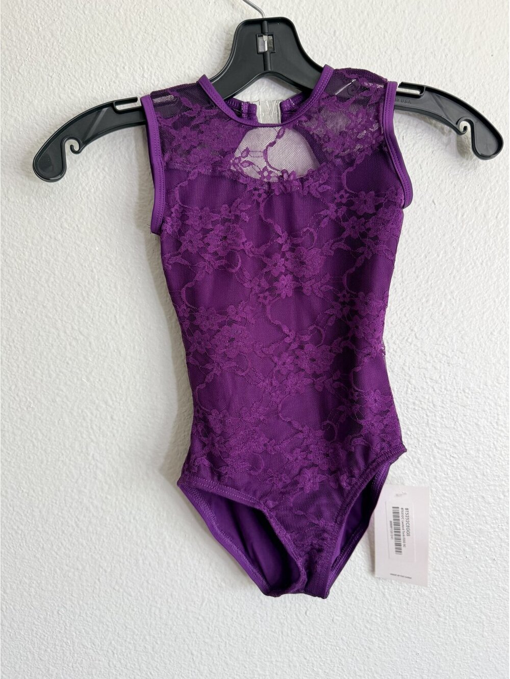 balTogs Eggplant Purple Floral Lace Tank Leotard Girls Size SC Open Back Ballet